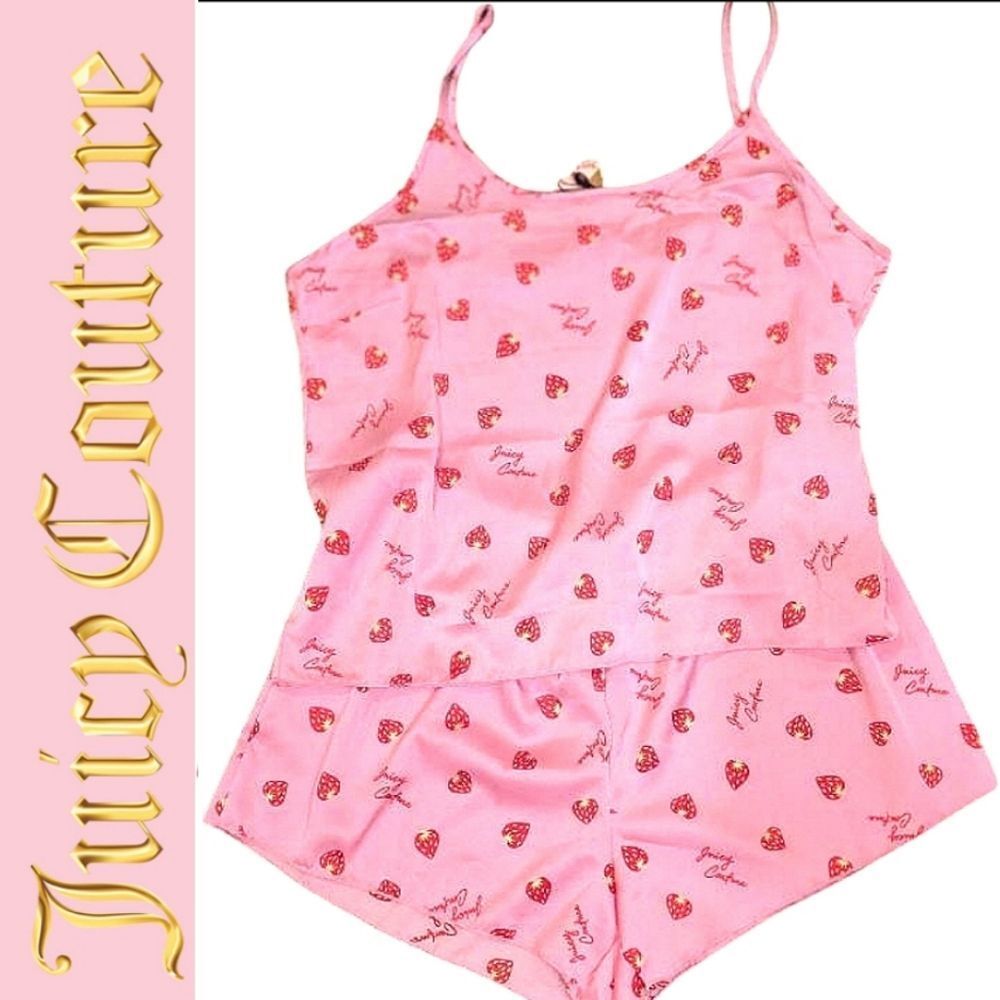 Juicy Couture Signature Loho Strawberries 2-PC‎ Satin Cami & Shorts PJ Set